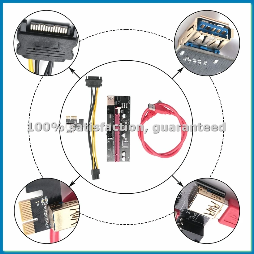 6Pcs VER009 USB 3.0 PCI-E Riser VER 009S Express 1X to 16X Extender Riser Adapter Card SATA 15Pin to 6 Pin Power Cable-VVNB