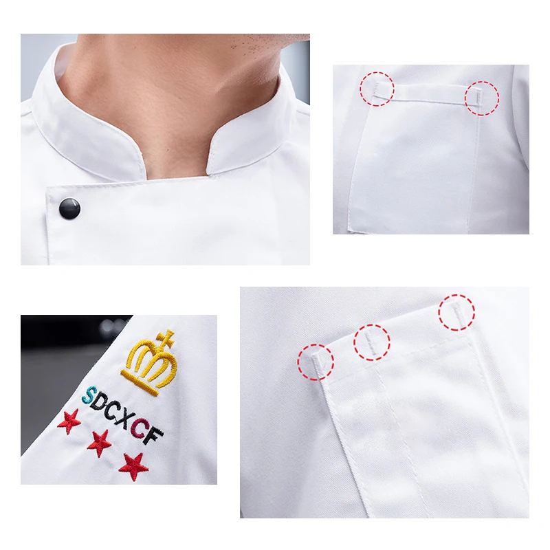 Unisexs Red High Quality Western Restaurant Chef Coat Short Sleeve Hotel Kitchen Shirt Cook Jacket Bakery Waiter Working Clothes