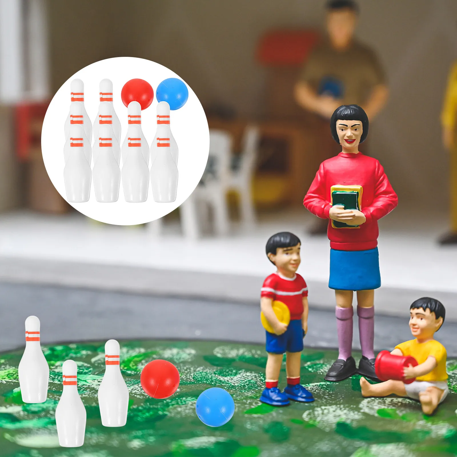 2Sets Mini Bowling Decor Realistic Design High Quality Resin Compact Size for Kids Room Playset Miniature House Accessory Gift