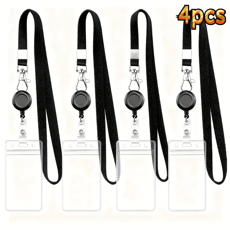 4Individual retractable lanyard ID card holder，Waterproof, durable, and made of high-quality plastic and nylon，Practical office