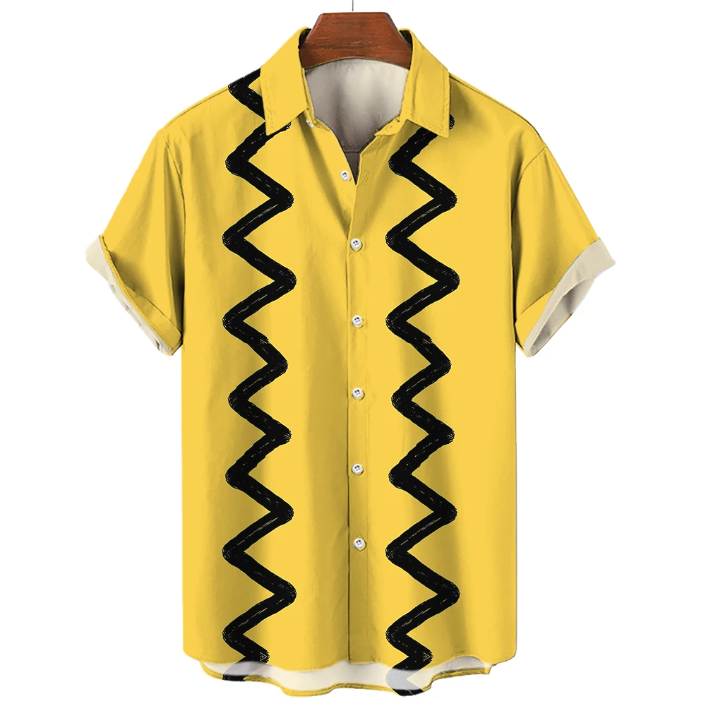 Men\'s Summer Fashion Yellow Oversized Hawaiian Social Shirt For Men Camisas Casuais Clothing 3d Print Short Sleeves Top Blouse