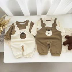 Autumn Baby Bodysuit Little Bear Pattern Dual Color Long Sleeve Warm Jumpsuit Baby Clothes Baby Boys Girls Romper 0-2 Years Old