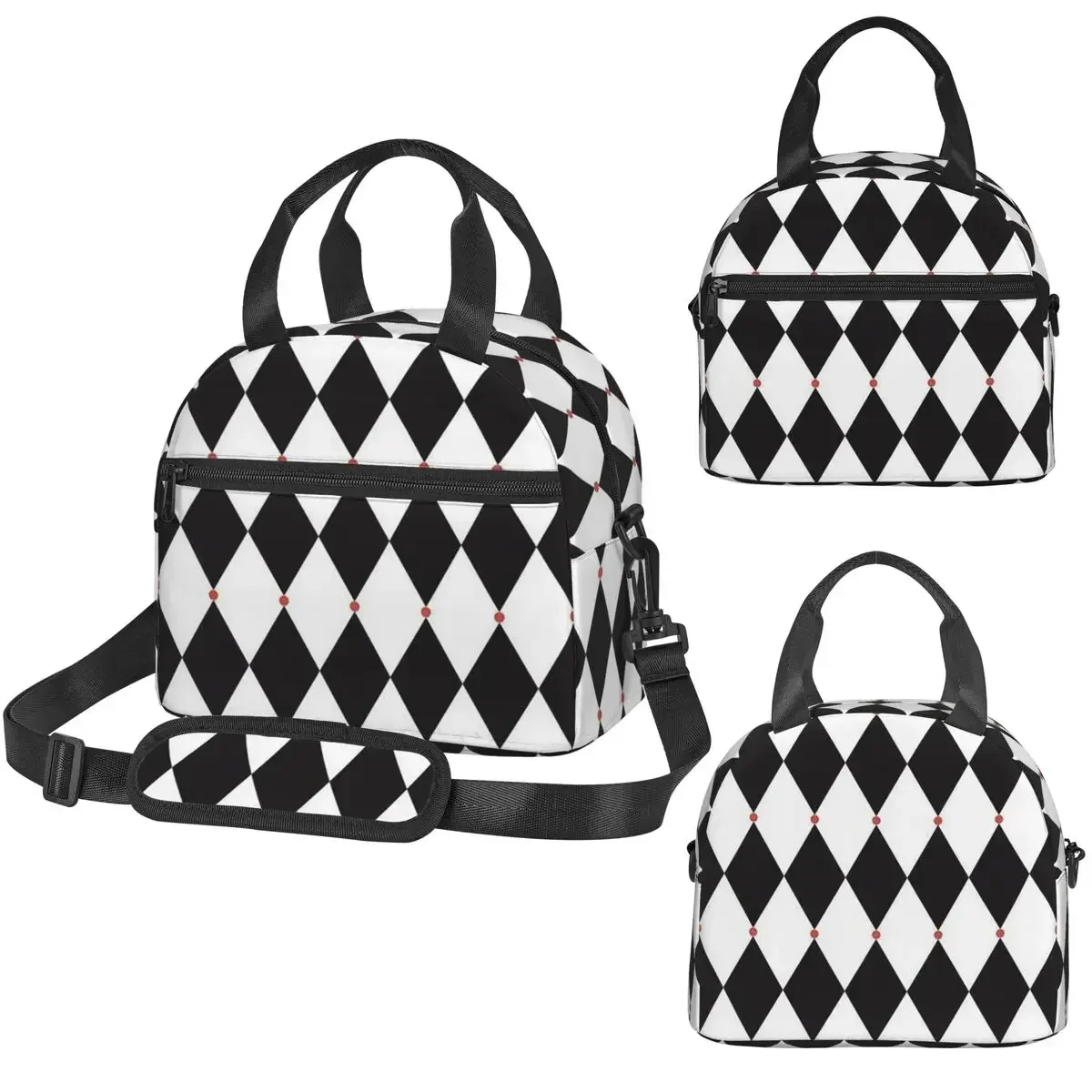Harlequin Plaid Playing Cards Insulated Lunch Bag for Kids School Cooler Thermal Box Tote Leakproof Lunch Boxes