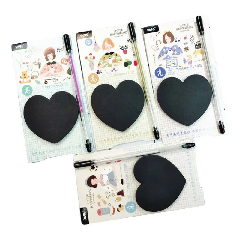 กระดาษโน้ตสีดำ 50 แผ่นพร้อมชุดปากกาเรืองแสงสำหรับ Creative Office Statio