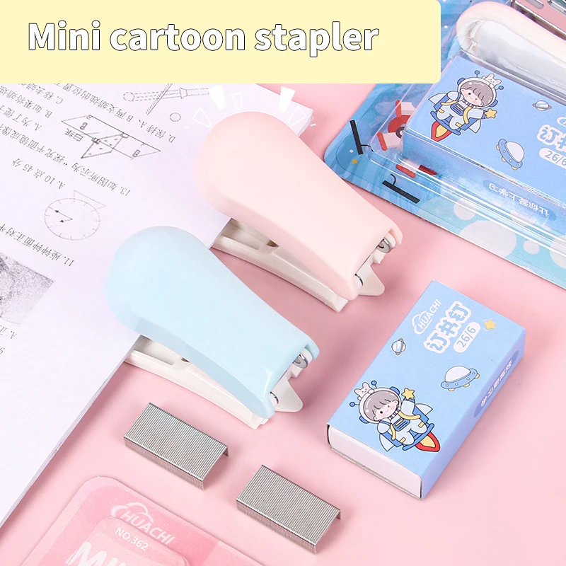 Cartoon Stapler Mini Small Set Cute Student Stationery Multi-functional Binding Machine Nail Test Paper Stapler