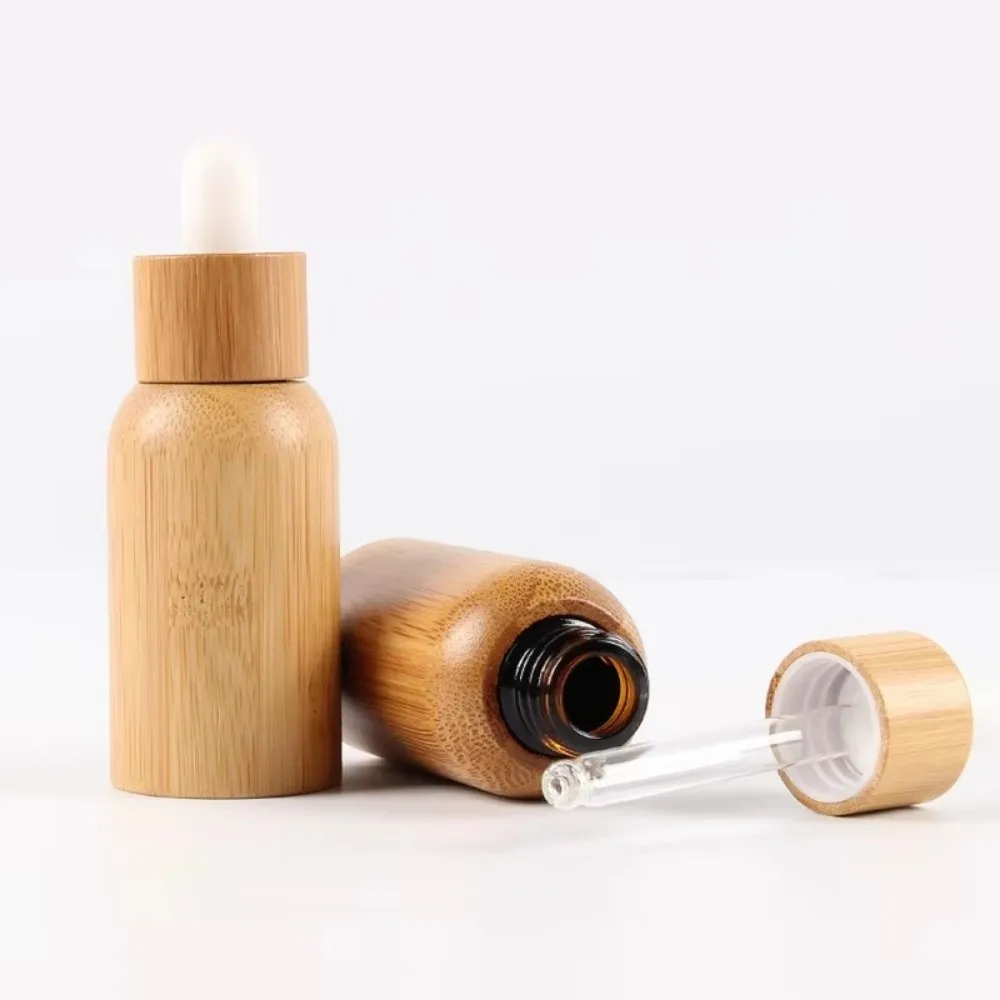 Bamboo Essential Oil Bottles 10ml-30ml Refillable Serum Dispensing Bottles Eye Dropper with Pipettes Cosmetic Sample Container