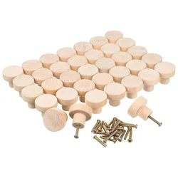 2-20pcs Round Wooden Cabinet Knobs Wood cupboard Furniture Drawer Pulls Handles with Screws for Wardrobe Dresser Closet