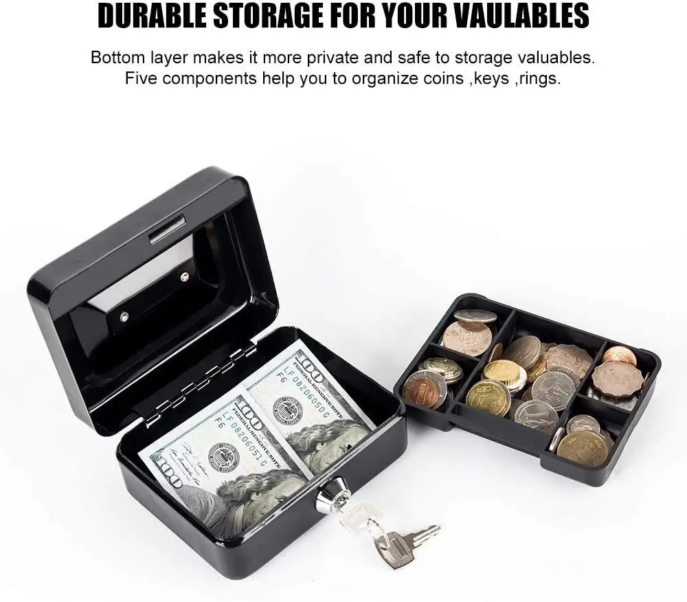 Portable Mini Key Safe Money Box Steel Piggy Bank Sturdy Lockable Coin Box Cash Storage Hidden Box for Home Store Suitcase