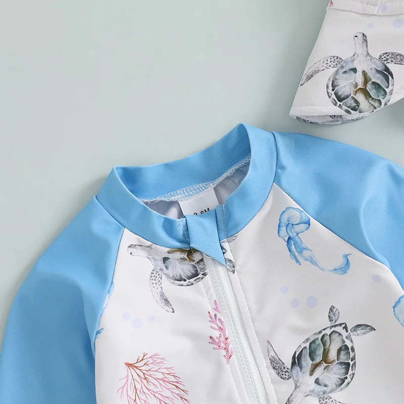 

Купальник для маленьких девочек с шапкой, комплект из 2 предметов, купальник для маленьких девочек с рисунком морской звезды на молнии и длинными рукавами с круглым вырезом для маленьких девочек