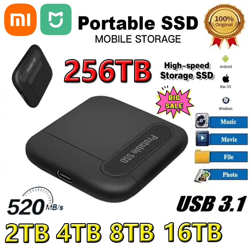 Xiaomi Mijia Original Externe 2 TB 8 TB Festplatte Tragbare SSD Festplatte USB3.1 Solid Drive Speichergerät für Laptop PC Desktop