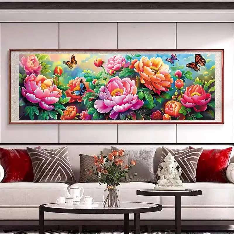 

9CT 11ct Peony Flowers Embroidery DIY Printed Kits Cross Stitch Thread Needlework With needles threads