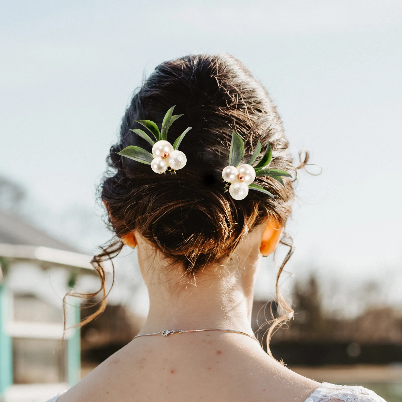 

3 Pcs Pearl Hair Accessories Pins Crystal Bridal Clips Decorative Green Prom Hairpin Wedding Embellished Bride Floral