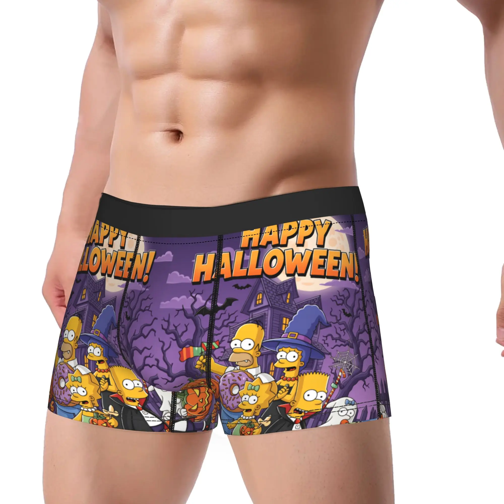 S-Simpsons Happy Halloween Family Haunted House Underwear Funny Underpants Shorts Briefs For Male Pouch Plus Size Boxer Shorts