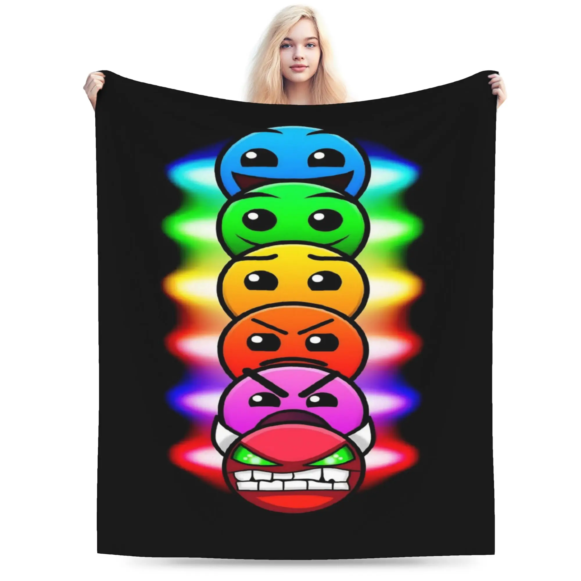 Relax Geometry Dash Games Blanket Merch Room Decorative  Throws And Blankets Warm Coral Fleece Plush for Office
