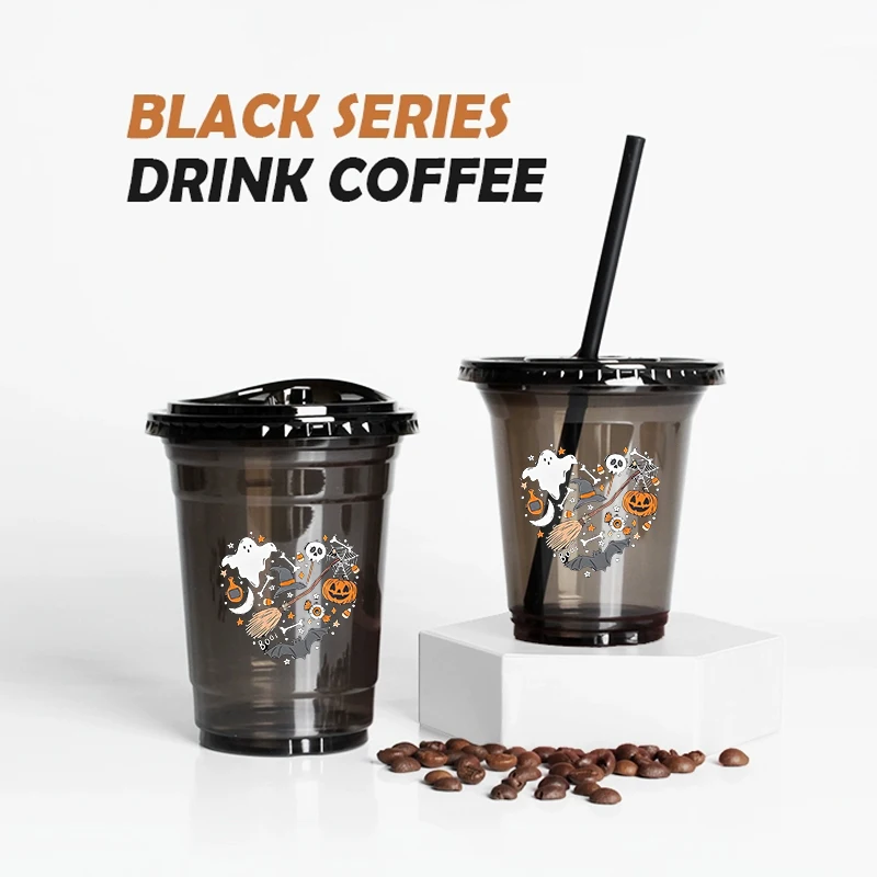 Black Food Grade Plastic Drink Cups,Disposable Coffee Cups,Takeout Packaging Cold Drinks, Milk Tea,Cola Take Out Cup