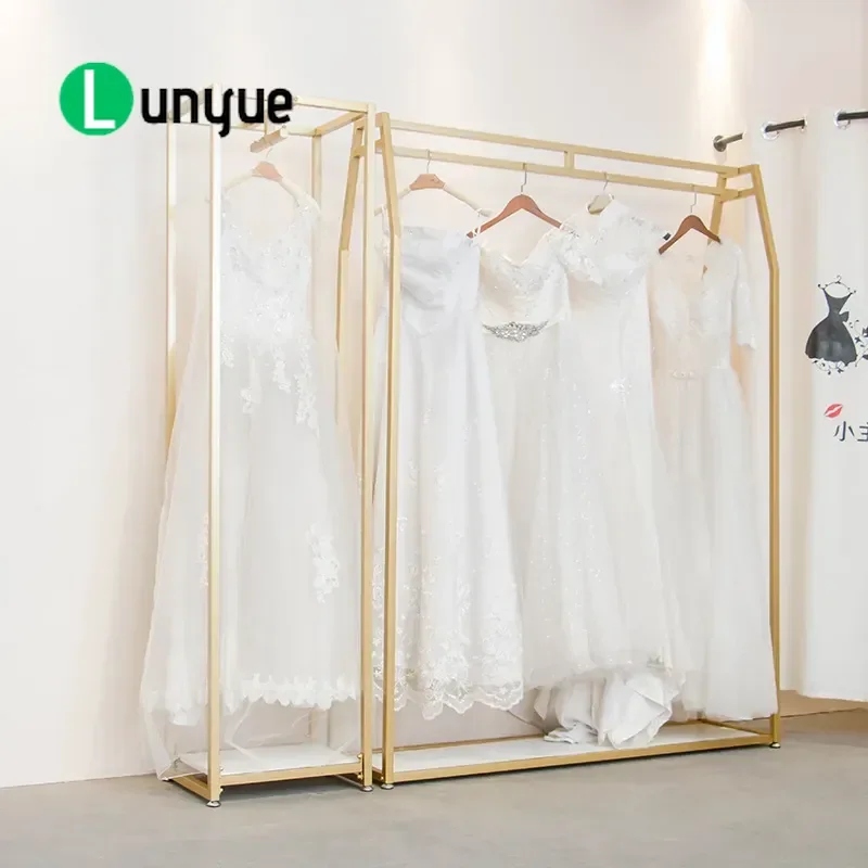 Wrought Iron Wedding Dress Rack Floor to Ceiling Display Stand for Bridal Shop Studio Xiuhe Gown Hanger Storage Shelf