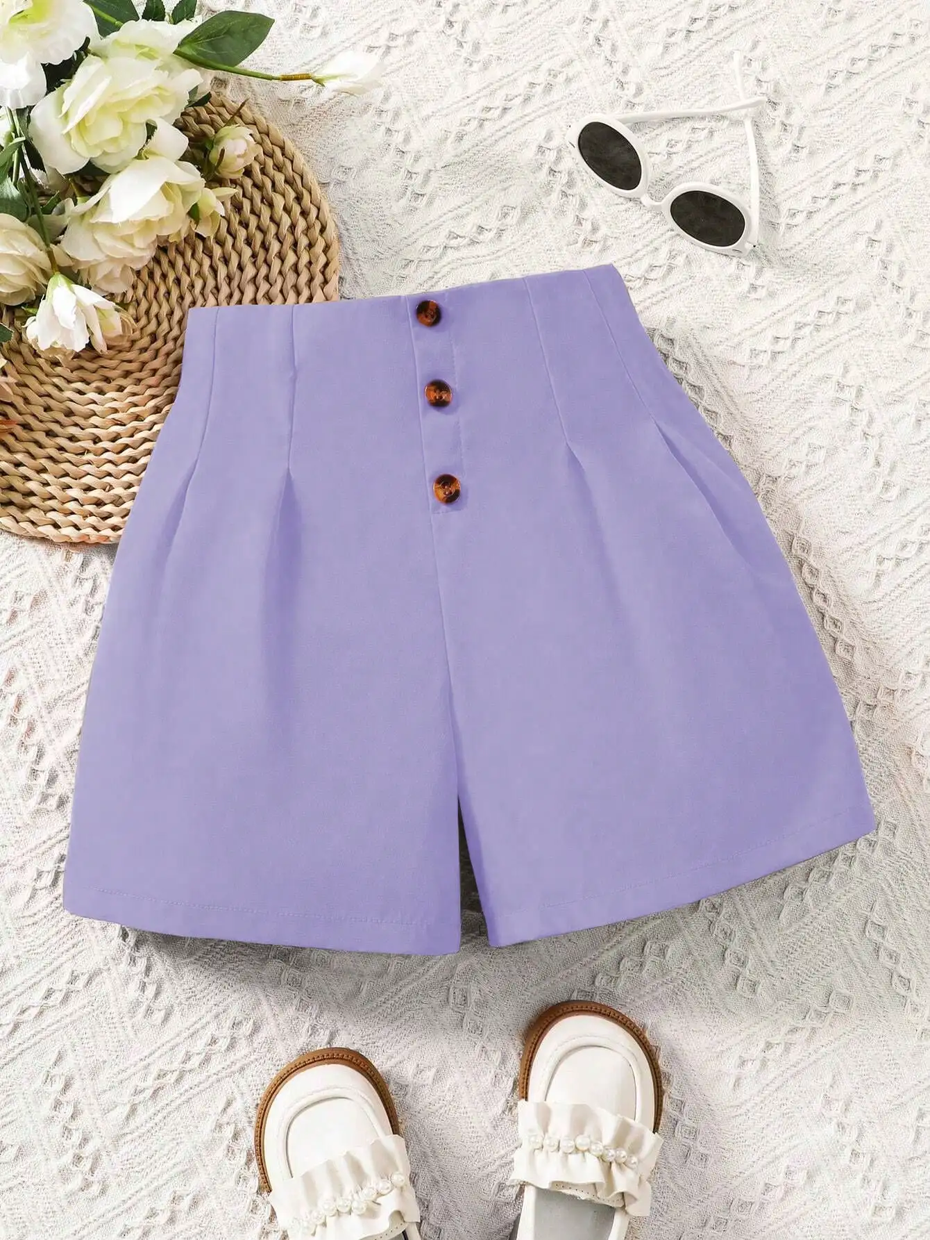 Summer Work Shorts For Girls, Simple High Waisted, Casual And Versatile, Loose And Slim Wide Leg Korean Version Of Girls\' Pants