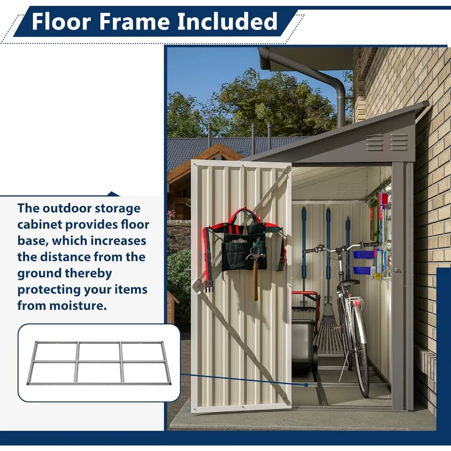 Galpão magro para armazenamento ao ar livre 4' x 8' metal parede lateral armazenamento galpões armazenamento ao ar livre armário de armazenamento de jardim para quintal pat