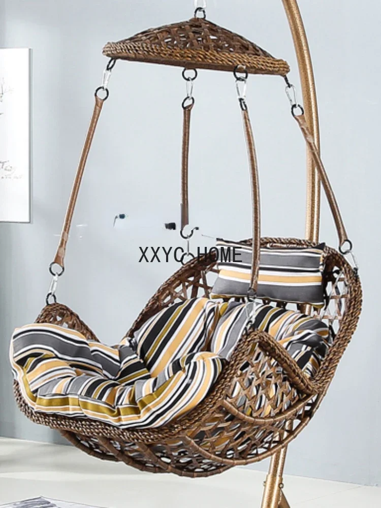 New Natural Real Rattan Hanging Hand-Woven Lazy Outdoor Courtyard Swing Rocking Chair