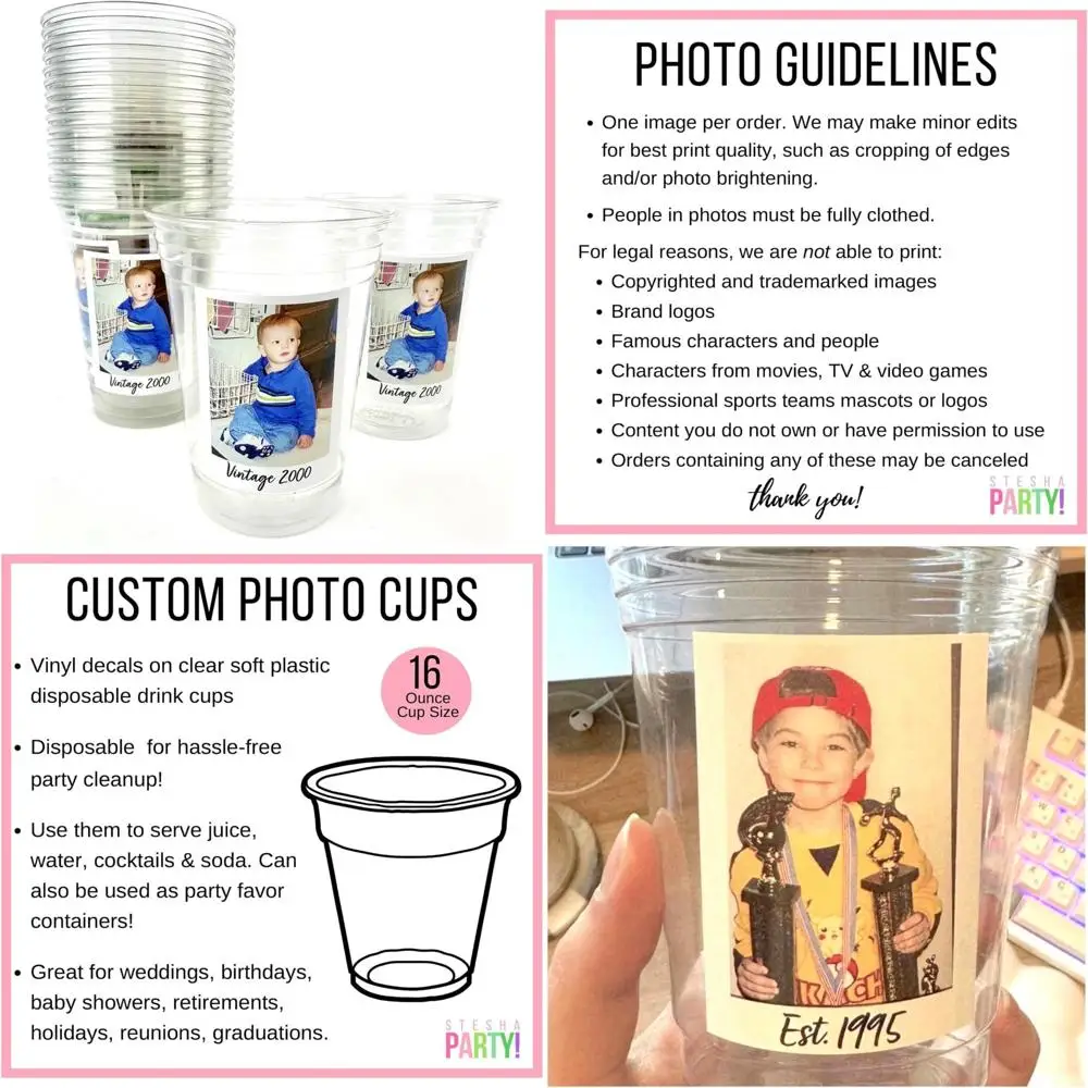 

exclusive 24-piece photo face cups - customizable party favors for birthdays and drinkware