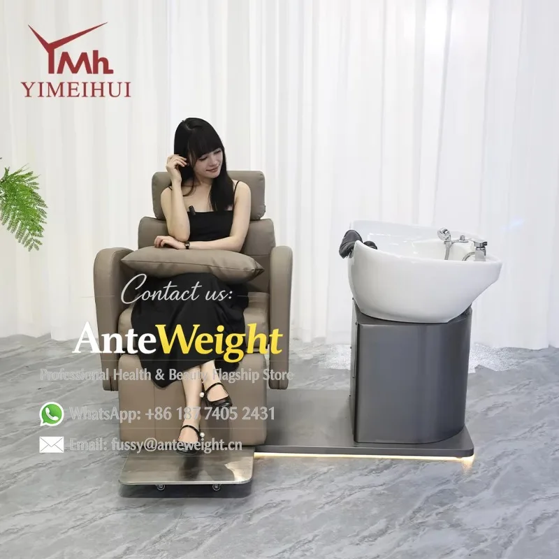 Luxury Fully Electric Rotating Brown Spa Backwash Shampoo Chair for Hairdressers