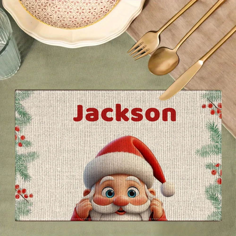 Custom Photo Linen Look Placemat Set 4/6Pcs Personalized Family Photo Washable Rectangular Table Mats Xmas Holiday Party Decor