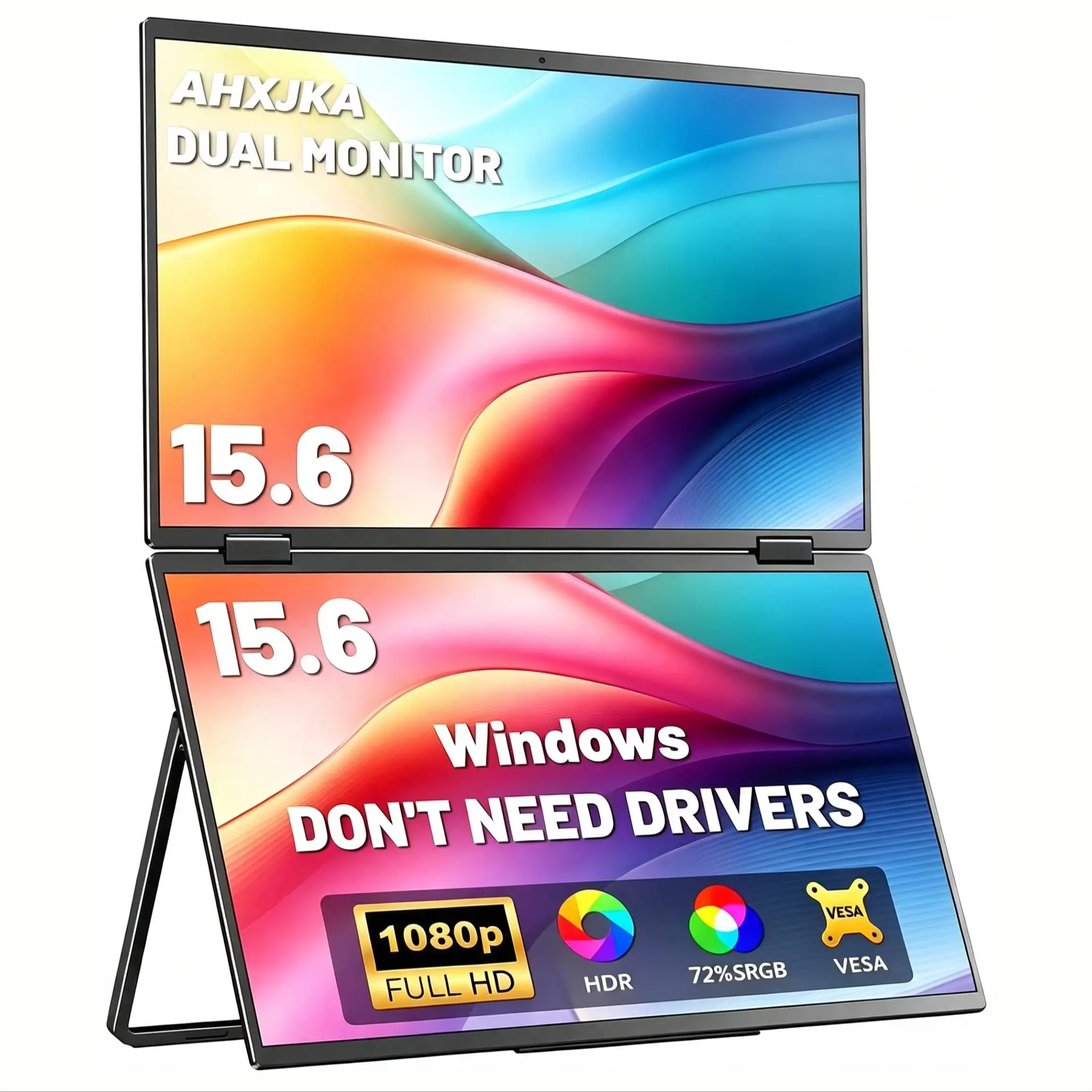 15.6 Inch Dual Portable Monitor 1920*1080P FHD 72%sRGB IPS With Type-C Mini HDMI For Laptop Phone TV XBox PS4/5 Steam Switch