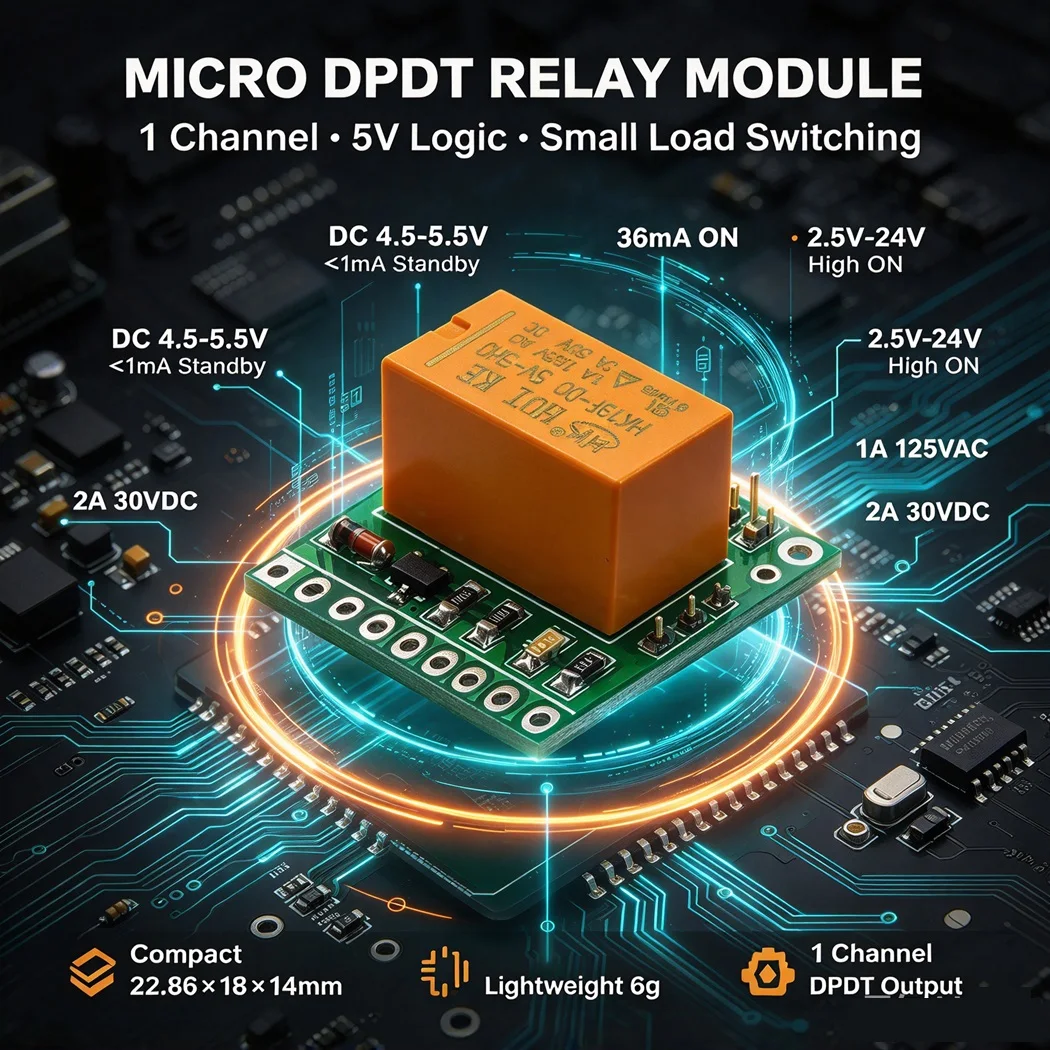 2PCS 1CH DPDT Relay Module DR21B01 DC5V High Level Trigger Relay Board 1A 125VAC 2A 30VDC