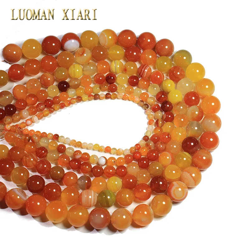 Wholesale Natural Orange Stripes Agates Stone Beads For Jewelry Making DIY Bracelet Necklace 4/6/8/10/12 /14 mm Strand 15\'\'