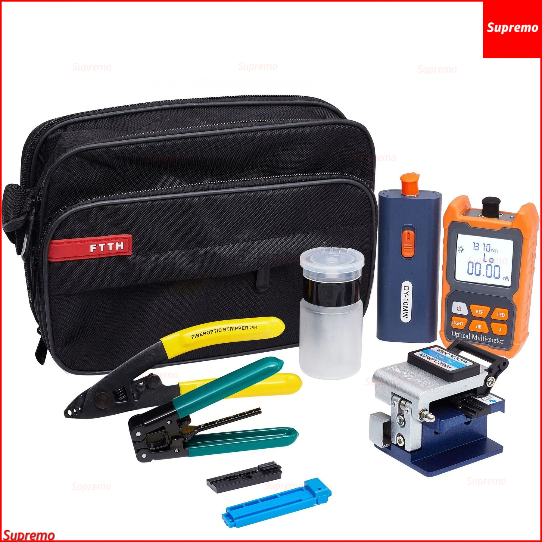 New 19pcs/set Mini FTTH Fiber Optic Tool Kit With Fiber Cleaver -70~+10dBm Optical Power Meter Visual Fault Locator 10mw Toolkit