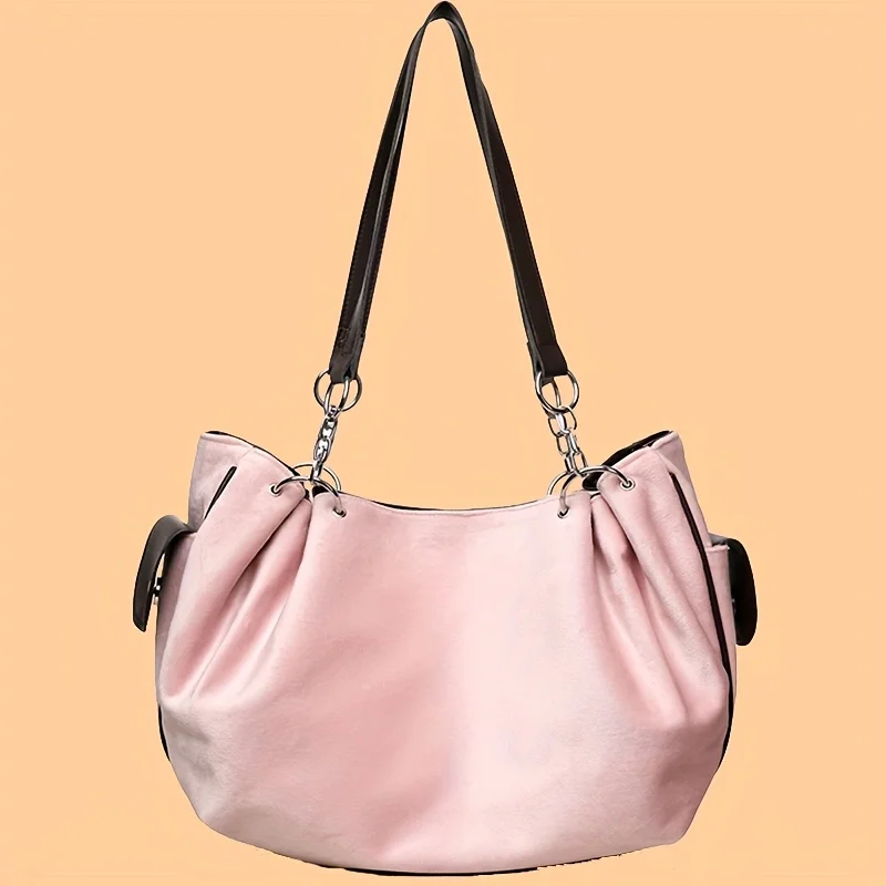 Damen-Handtasche aus Wildlederimitat mit Buchstabendruck, Retro-Einkaufstasche mit großem Fassungsvermögen für den täglichen Pendelverkehr und zum Tragen von Hand. Kürbistasche – Detail 8