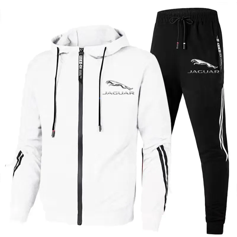 2-piece restricted jacket Jaguar logo printed men\'s car sports hoodie+pullover gym jogging suit sweater and pants 2024