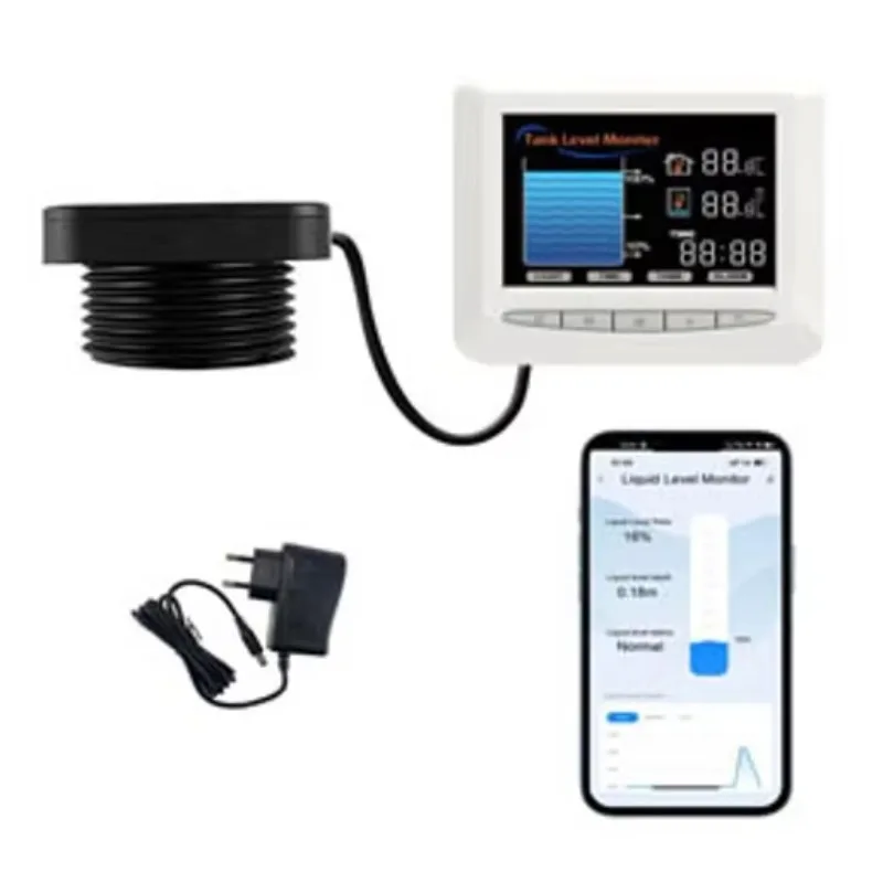 WiFi LCD Display Alarm Indicator Ultrasonic 15m Wired Detector Water Remote Tank Monitor Liquid Level Sensor Check Tuya