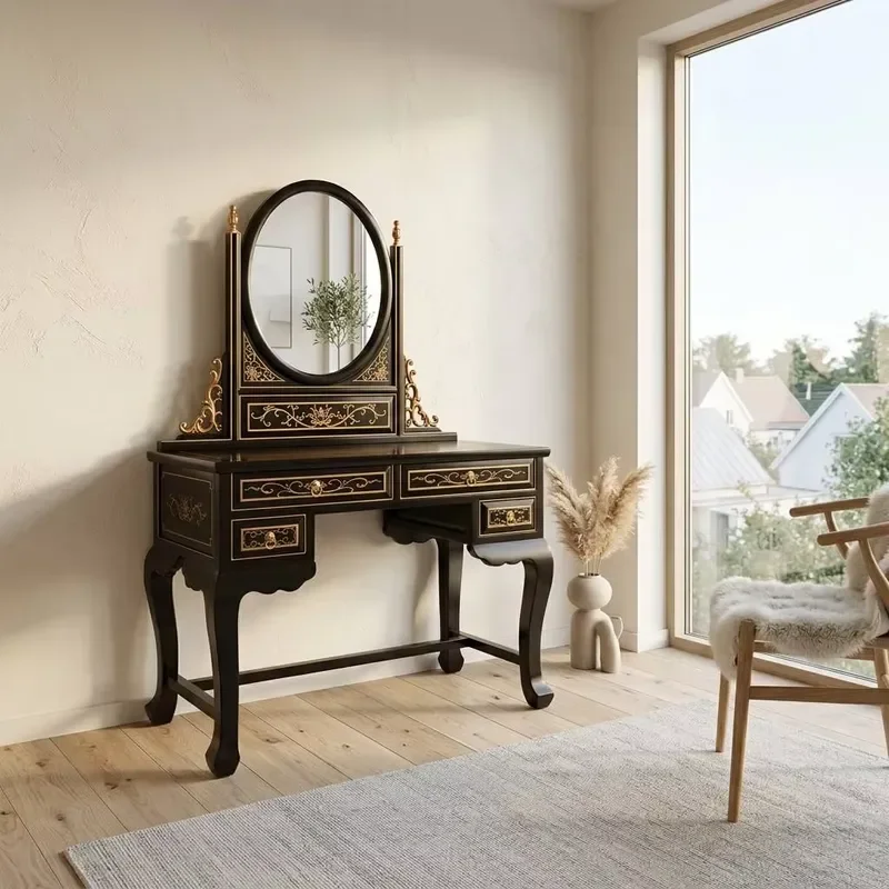 for Classic French Country Style Solid Oak Wood White Storage Dresser with Standing Mirror Customizable Size  Bedroom
