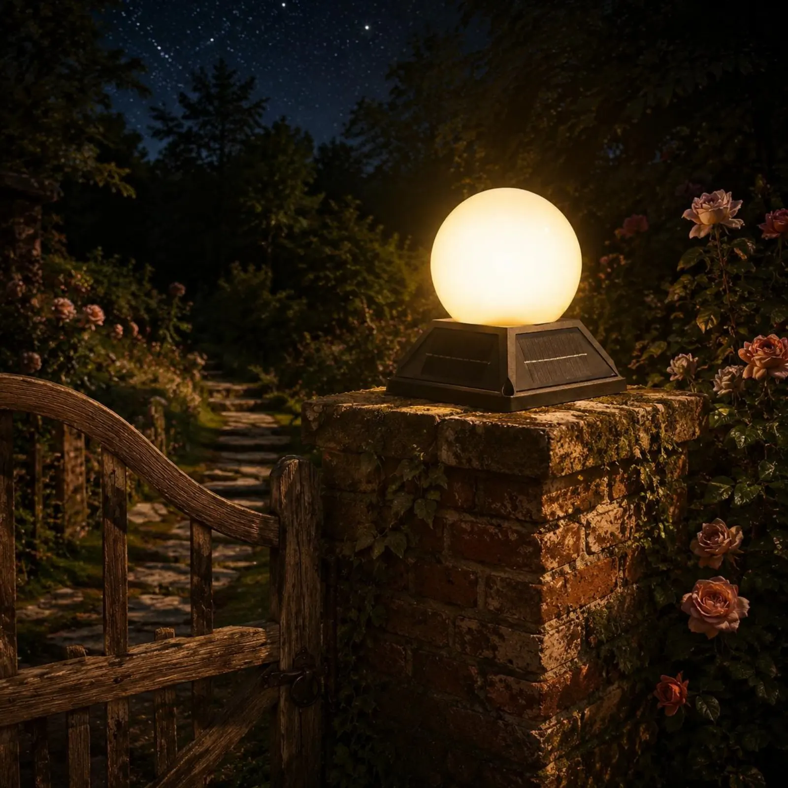 Solar Post Cap Light Wireless Controller Control Solar Pillar Light Post Cap Lamp Weather Resistant Outdoor Globe Lamp