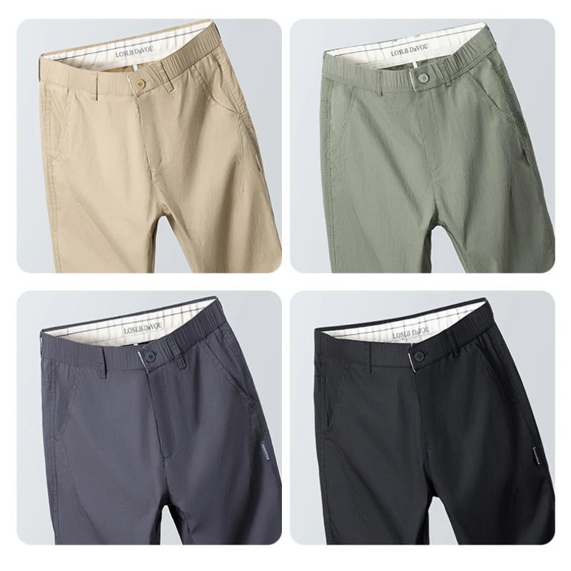 

Мужские брюки, модные брюки из ледяного шелка, однотонные, дышащие, свободные, прямые, на шнурке, уличная одежда, мужские летние новые деловые повседневные брюки