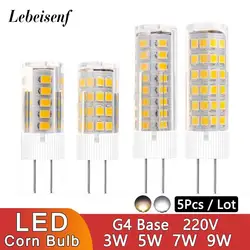 5Pcs/Lot LED Corn Light 3W 5W 7 9W Single Color Ceramic G4 Base High Voltage 220V 3000K 6000K Warm Cool White Lighting Bulb Lamp