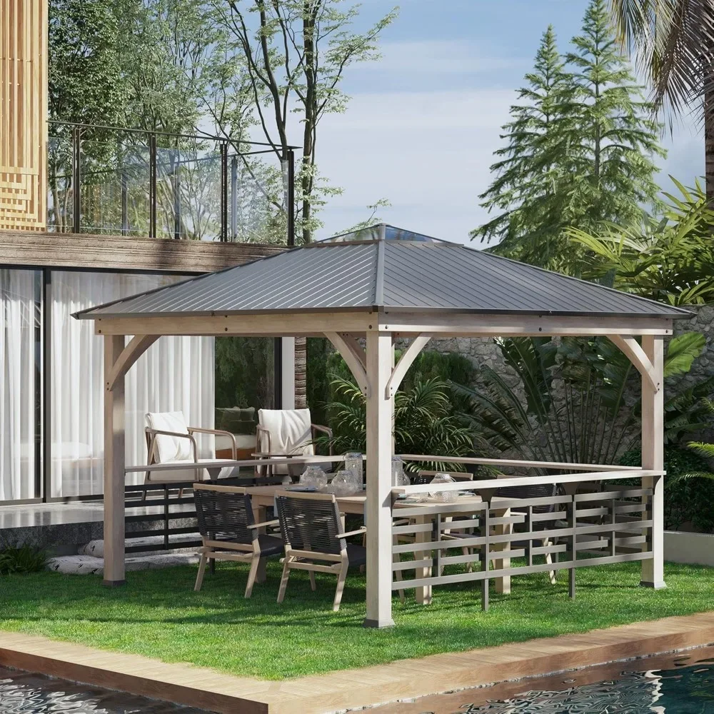 Hardtop Gazebo with Metal & Acrylic Combined Roof,Wood Frame