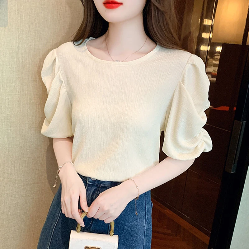 New Summer Short Sleeve Chiffon Blouse Shirt Women Tops Blusas Mujer De Moda 2024 Verano Causal O-Neck Blouse Women Blusa G692