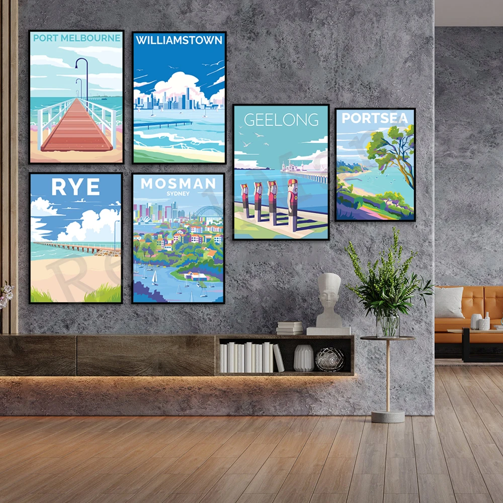 Mosman Sydney, Geelong Waterfront, Newport Melbourne, Altona Beach, Williamstown Beach, Rye Victoria Australia Landscape Poster