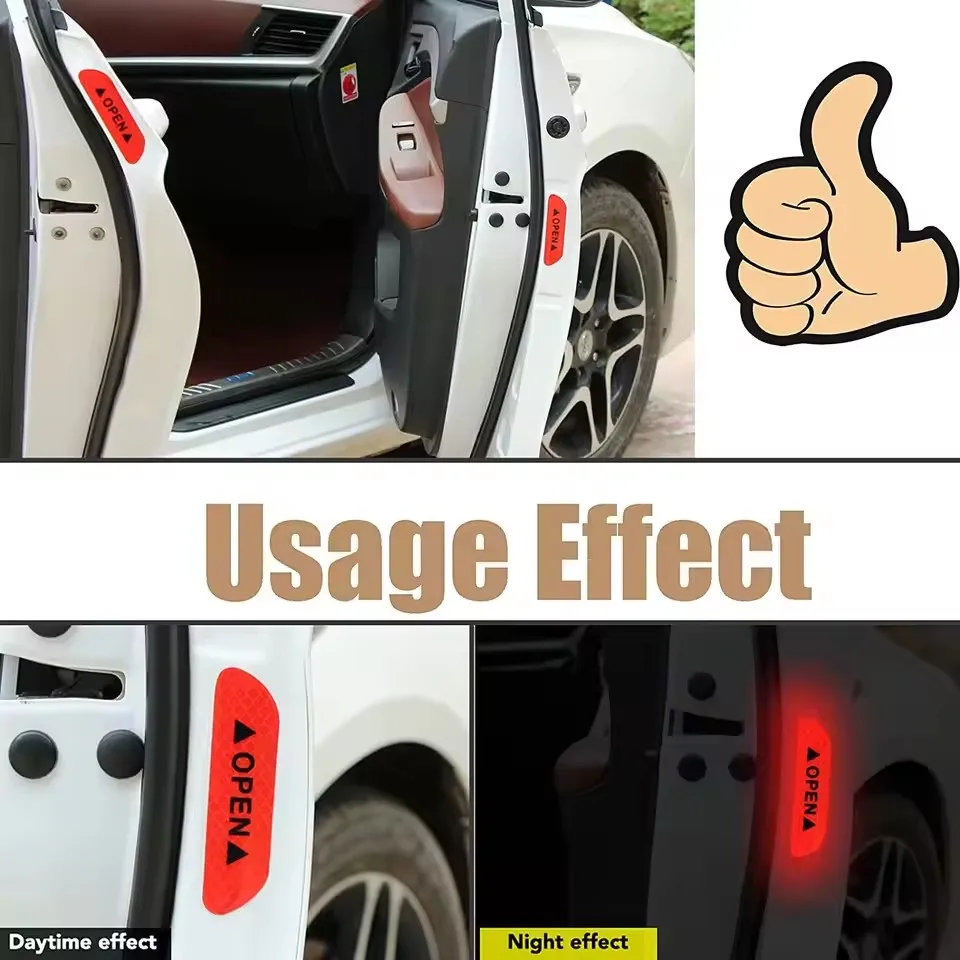 4 件套 Reflective Car Door Sticker Safety Opening Warning Reflector Tape Decal Car Accessories Exterior Interior Reflector Sticker