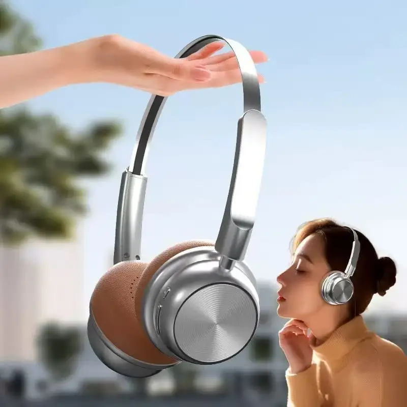 

Little Lovely CR-20 Metal Glitter Plated Vintage Soft Leather BT Stereo Headphone Stainless Steel Handle Wireless Headsets