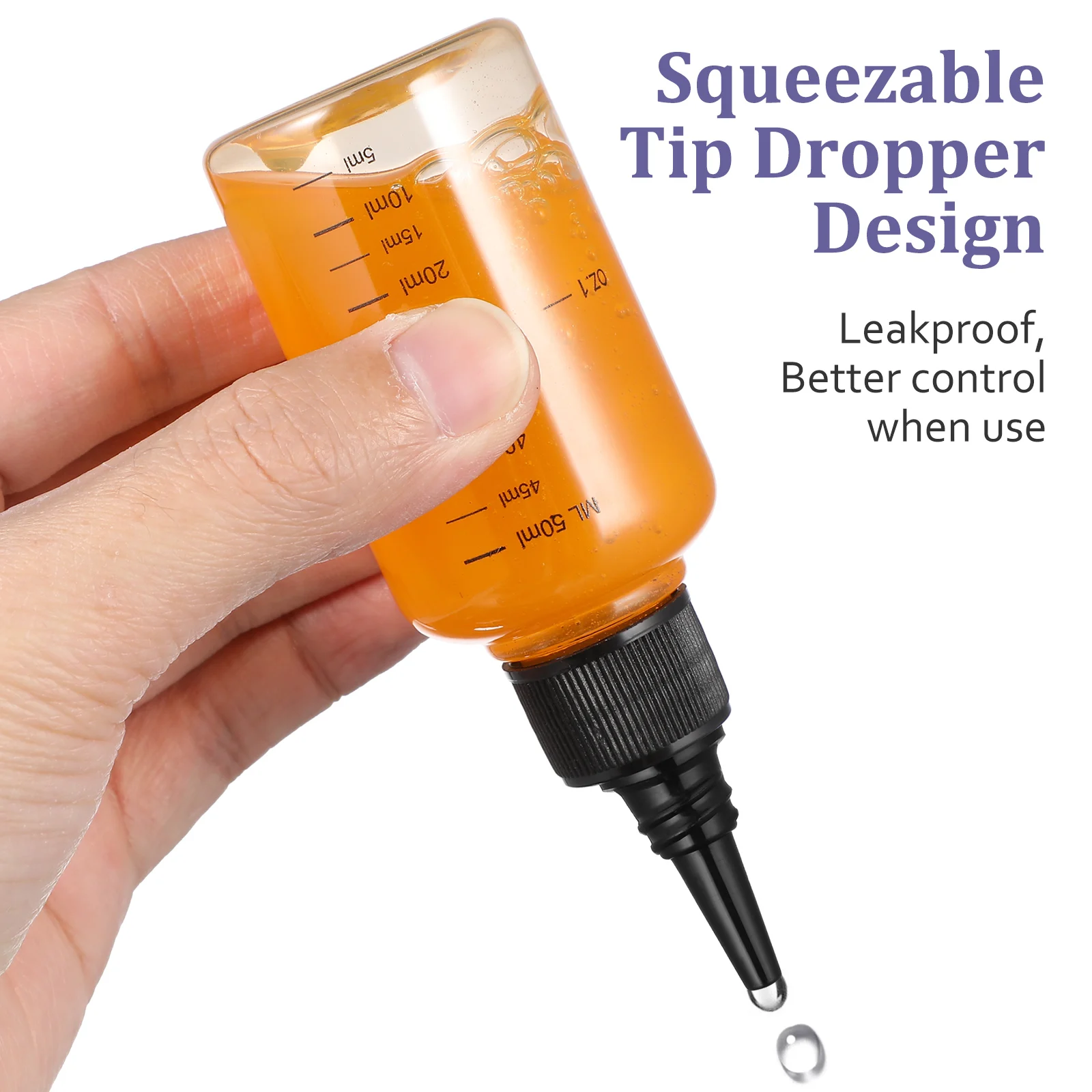 1Pack Transparent Squeezable Travel Bottles 50Ml Empty Press Dropper Bottles with Scale Leakproof for Essential Oils Cosmetics