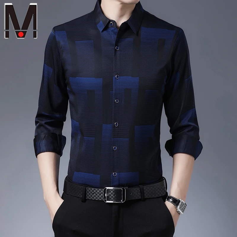 

New Men's Casual Printed Long Sleeved Lapel Shirt for Spring and Autumn Fashion Comfortable Wrinkle Free Top Without Ironing