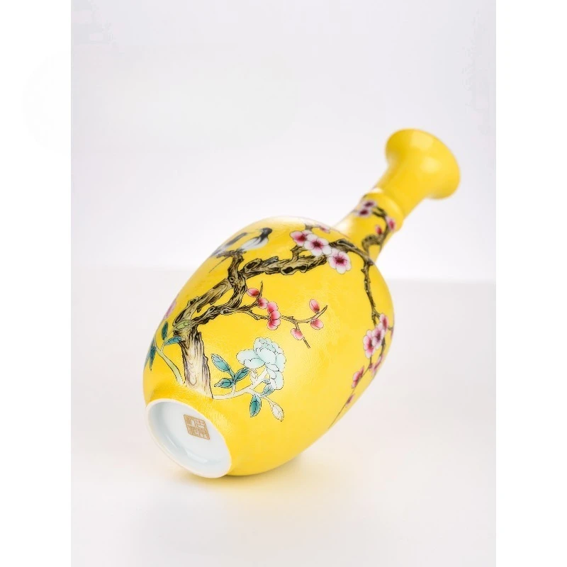Ceramic long-necked vase Handmade ornament High-grade porcelain box vase