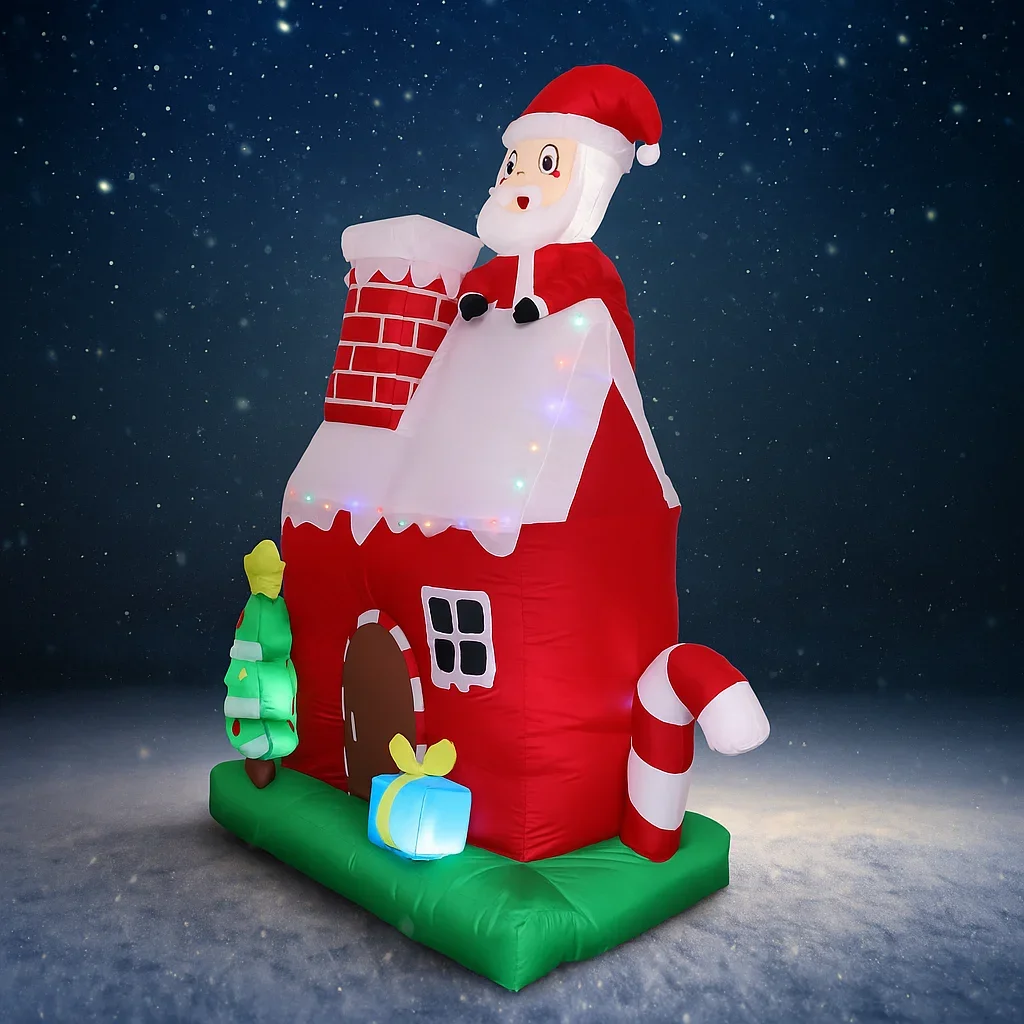 6.8FT Xmas Toy Inflatable Christmas House Decor Santa with LED Yard Decor Festive Home Ornament Xmas Gifts Supplies Decorations