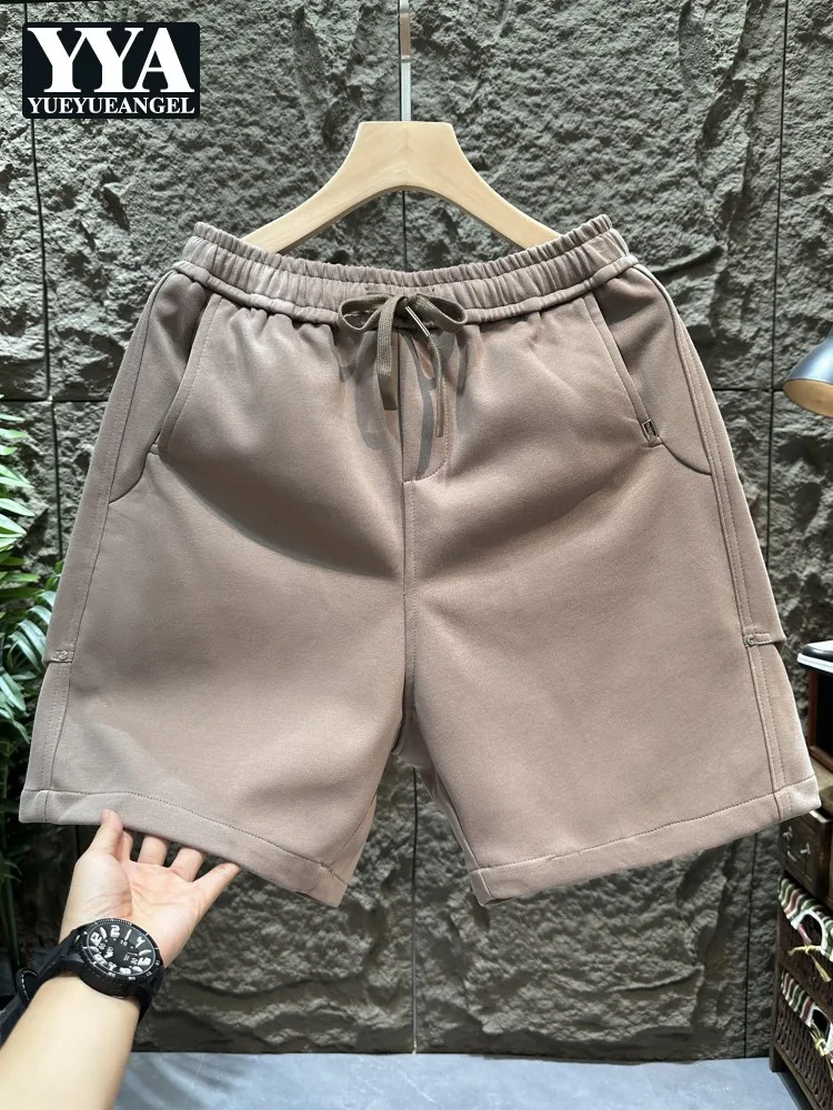 Male Summer Loose Sports Casual Shorts Elastic Waist Straight Drawstring Short Trousers Youthful Style Above Knee Length Trouser