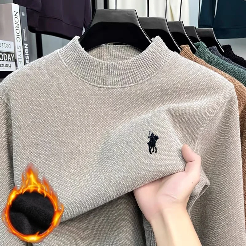 

Classic Paul brand pony embroidered knitted comfortable sweater for autumn and winter men's new velvet warm round neck pullover