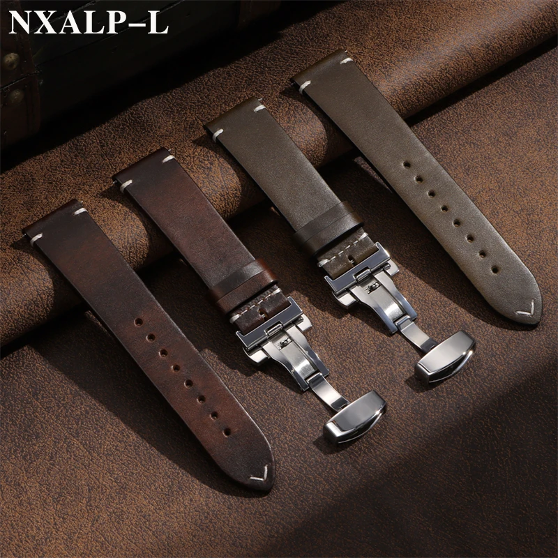 Cinturini per orologi in pelle cerata retrò con fibbia a farfalla per Seiko per bracciale Omega cinturino in pelle di vacchetta con cuciture 18/19/20/21/22/24mm