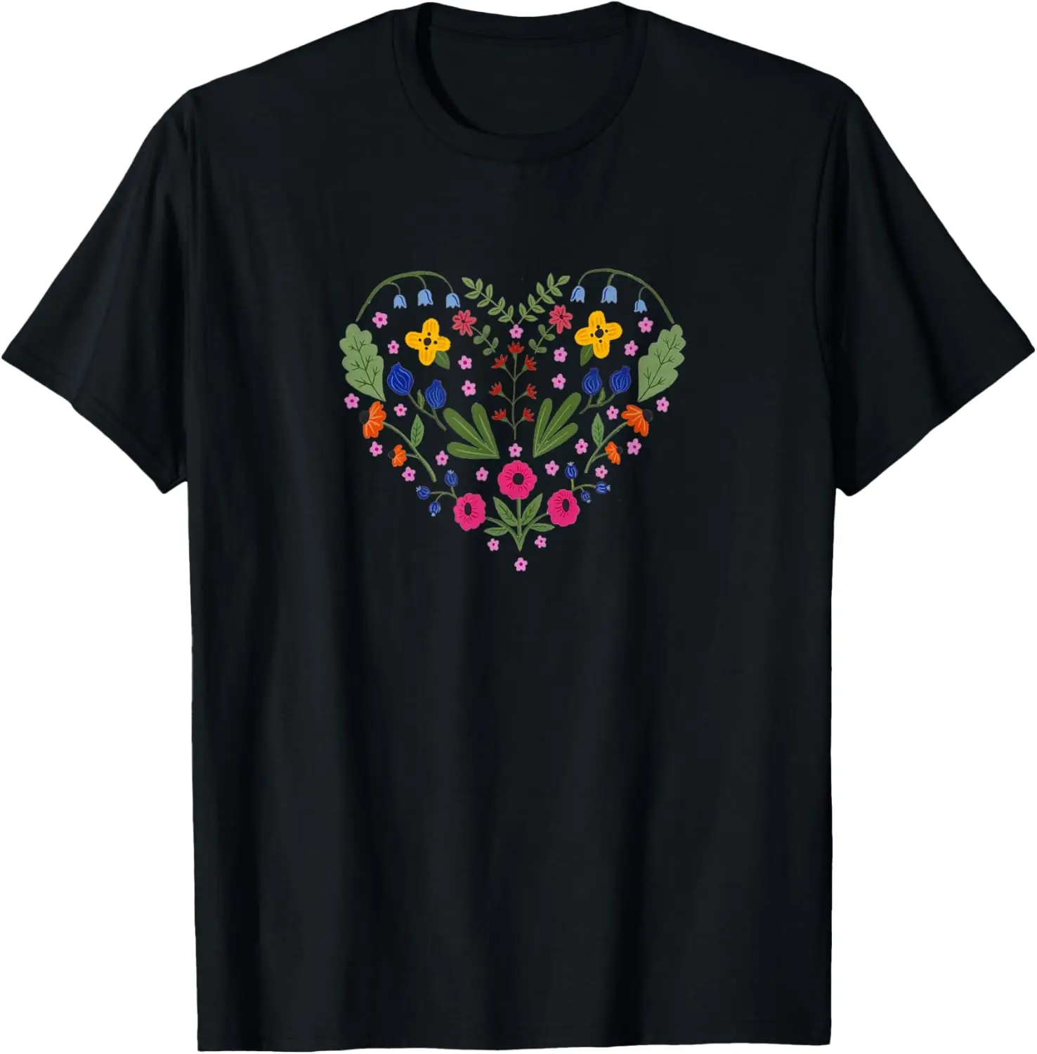 Heart of Flowers Scandinavian Folk Art Love Tshirt T-Shirt